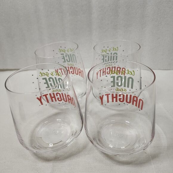 4 Pc Stemless Wine Glass Barware "Let's Get Nice And Naughty" Holiday Seasonal - Picture 11 of 15